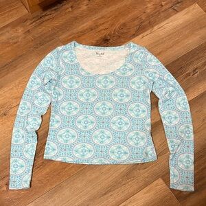 Mudd Women's Teal and White Long Sleeve Top